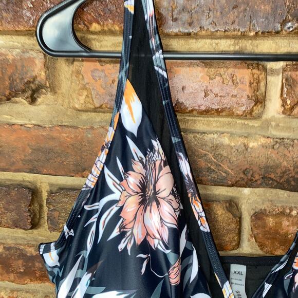 NWT Suuksess Black Floral Mesh V-neck One-Piece Swim Bathing Suit Women's XXL - Picture 5 of 9